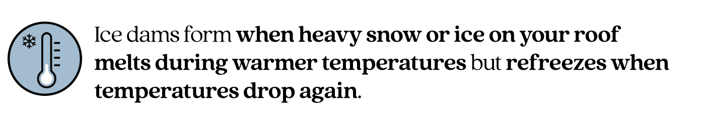 Excerpt from article that states “Ice dams form when heavy snow or ice on your roof melts during warmer temperatures but refreezes when temperatures drop again."