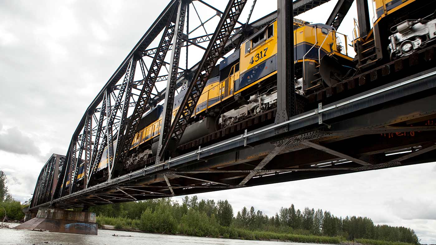 riding train rails in Alaska