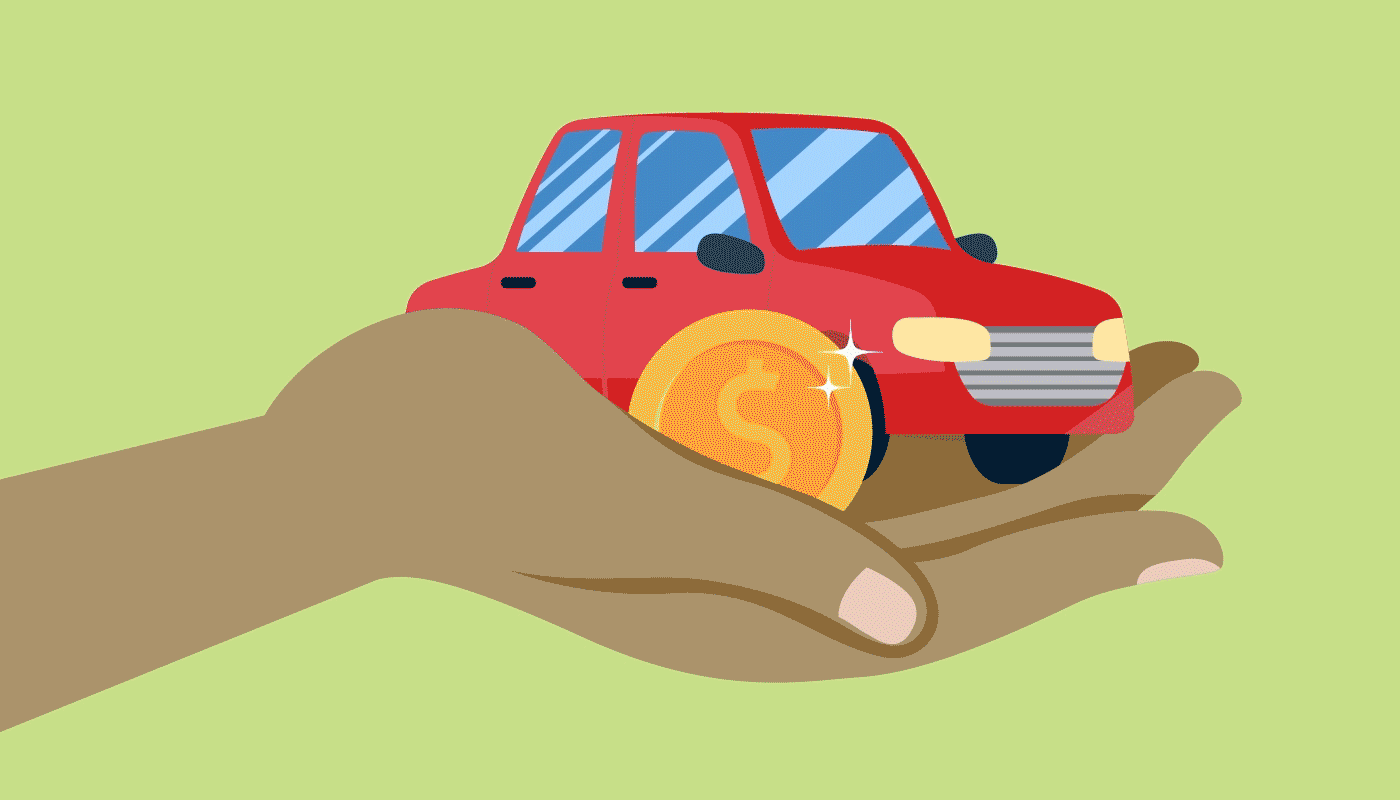 Illustration of a car and money in a outstretched hand.